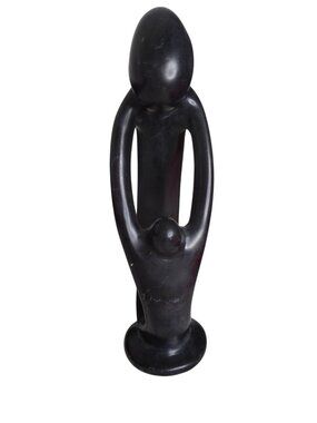 Vintage Besmo Kenyan hand-carved black soapstone mother and child figure  Estate